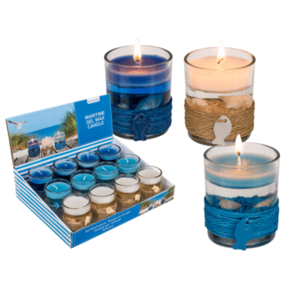 Gel wax candle in glass, with sisal maritime deco,