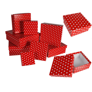Red gift boxes with white dots,