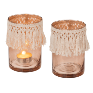 Glass tealight holder, Boho Style,