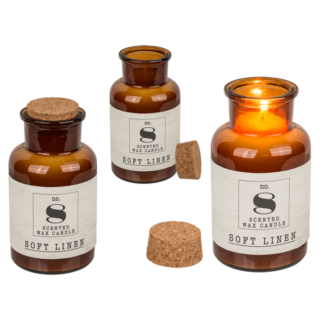 Scented candle (Soft Linen) in pharmacy glass,