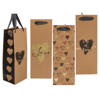 Wine bottle craft paper bag, hearts,