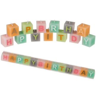 Pastel coloured  square candles with letters,