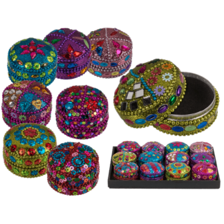 Multi coloured jewelry box with oriental design,
