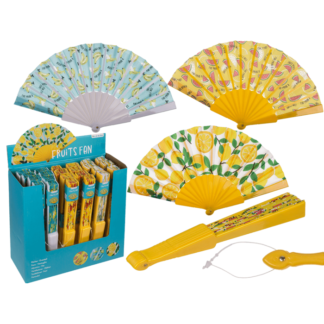 Plastic fan, fruits,