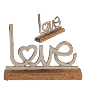 Metal lettering with wooden base, Love,