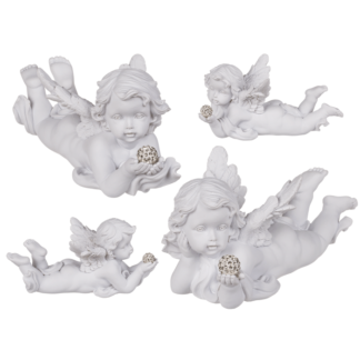 White, lying Polyresin Angel with Crystal Deco,