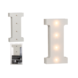 Illuminated wooden letter I, with 4 LED,