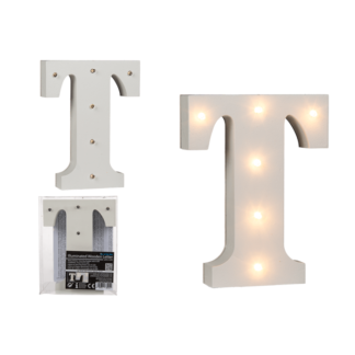 Illuminated wooden letter T, with 6 LED,