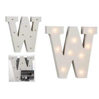 Illuminated wooden letter W, with 9 LED,