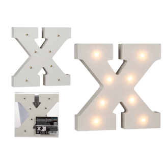 Illuminated wooden letter X, with 8 LED,