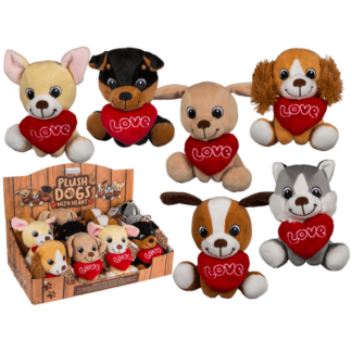 Sitting plush dogs with heart,