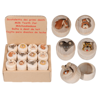 Natural wood milk teeth jar, Animals,