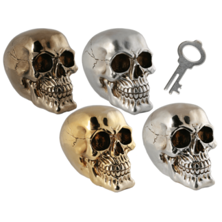 Polyresin savings box with lock, Skull,
