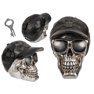 Savings bank with lock, Skull with basecap,