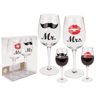 Wine glass with Kiss and Moustache decor for,