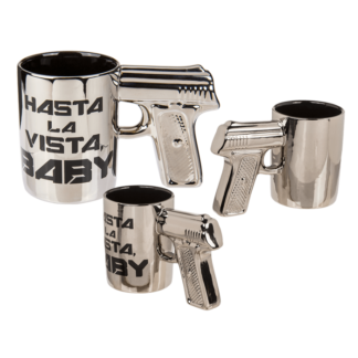 Silver mug with pistol grip, Hasta la vista baby,