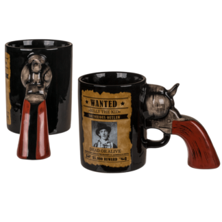 Ceramic mug, Wanted Poster with revolver handle,