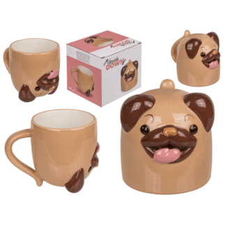 Upside Down Mug, Pug, ca. 12 x 14 cm, dolomite