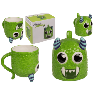 Upside Down Mug, Monster, green, ca. 12 x 14 cm,