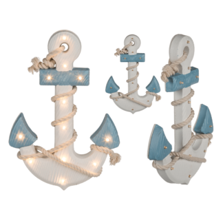 Wooden anchor with rope & 12 warm white LED,