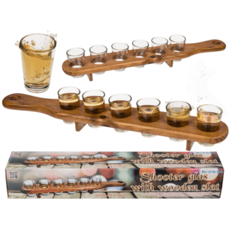 Shooter glass, set of 6pcs. with wooden slat,
