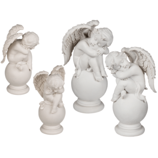 Sitting polyresin angel on ball,