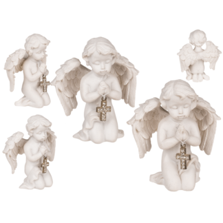 Kneeling polyresin angel with silver coloured,