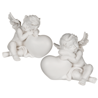 Sleeping polyresin angel on heart,