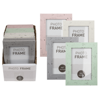Pastel coloured plastic photo frame in wooden,