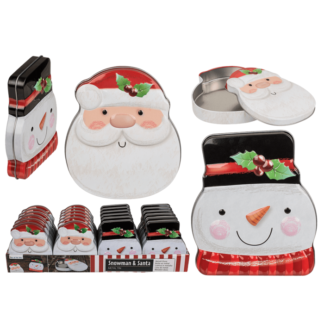 Metal tin, snowman & santa assorted,