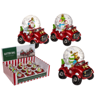 Polyresin snow globe with Christmas figurines on,