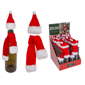 Textile Bottle Cover, Santa Claus hat & scarf,