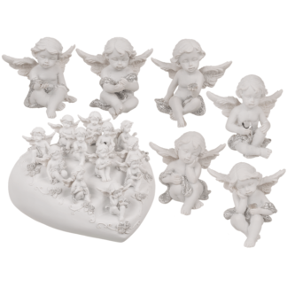 Sitting polyresin angel with crystal heart,