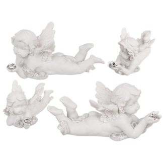 Lying polyresin Angel with crystal heart,