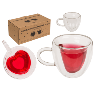 Double-walled thermo-glass with heart shape,