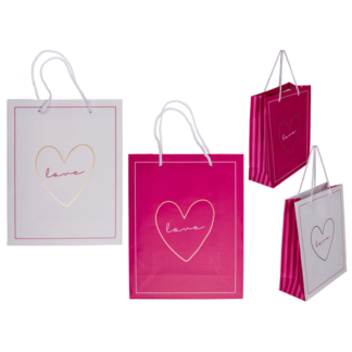White/dark pink colored paper gift bag, Love,