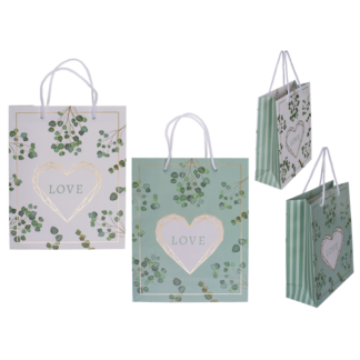 White/green paper gift bag, Love,