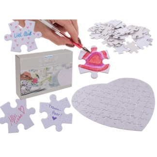 White heart shape puzzle, 80 inscribable pieces,