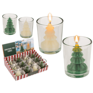 Candle, Christmas Tree, in glass, ca. 6 x 7 cm,