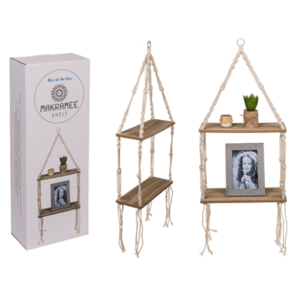 Wooden wall shelf with macrame,
