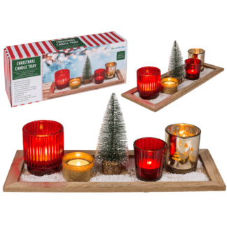 Candle Holder Set, Christmas, with 4 deco glasses,