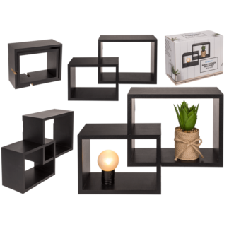 Black wooden wall shelf, Set of 2 pcs,