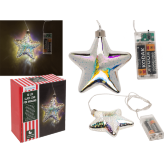 3D Glass Star with LED, ca. 10  cm,