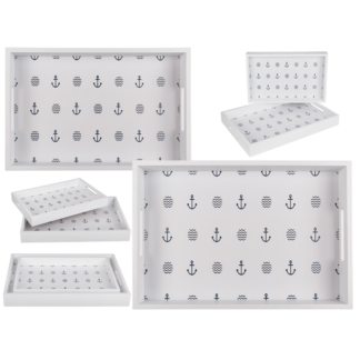 White wooden tray, Modern Maritime,