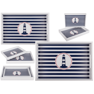 White wooden tray with lighthouse, Tradtional