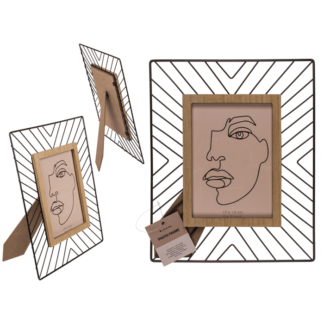 Black metal photo frame with wooden decor,