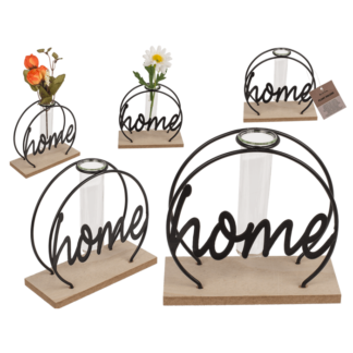 Metal plant holder on wooden base, Home,