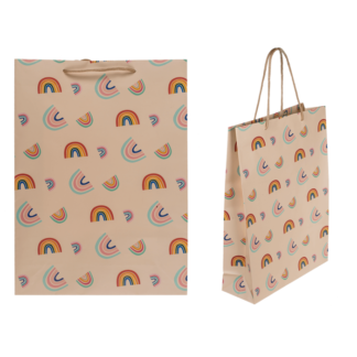 Cream coloured paper gift bag, Rainbows,