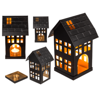 Black metal decoration house for tealights,