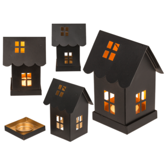 Black metal decoration house for tealights,